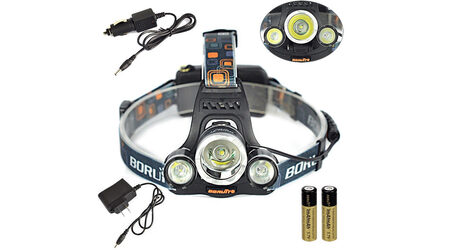 купите Светодиодный налобный фонарь Boruit HL-720 (Cree XML T6 + 2 Q5) 2200 люмен в Тюмени